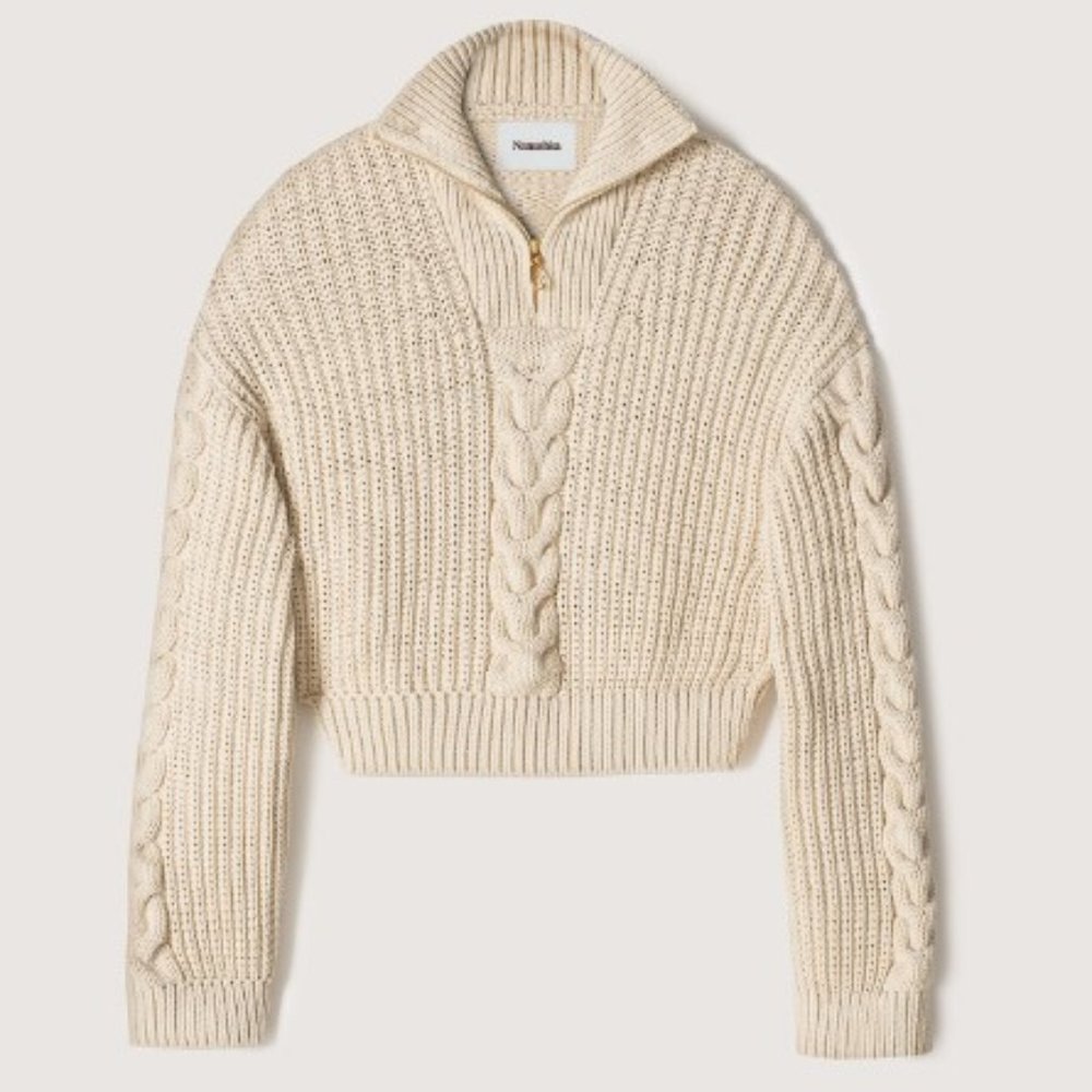 Nanushka Eria Half Zip Cable-knit Sweater | XS | Beige